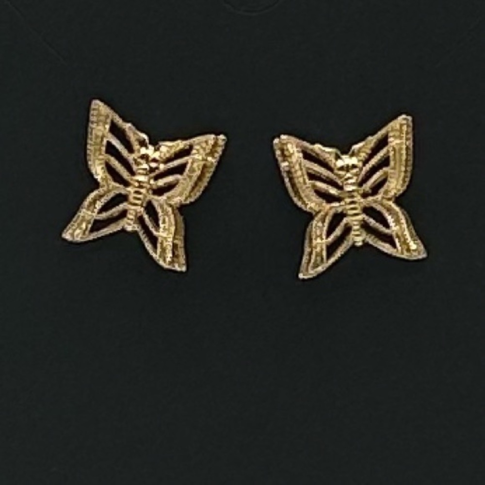 Vintage 14K Gold Filled Filigree Butterfly Stud Earrings Pierced Girls Earrings